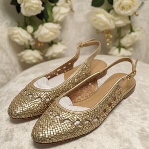 Talbots Gold Woven Slingback Flats